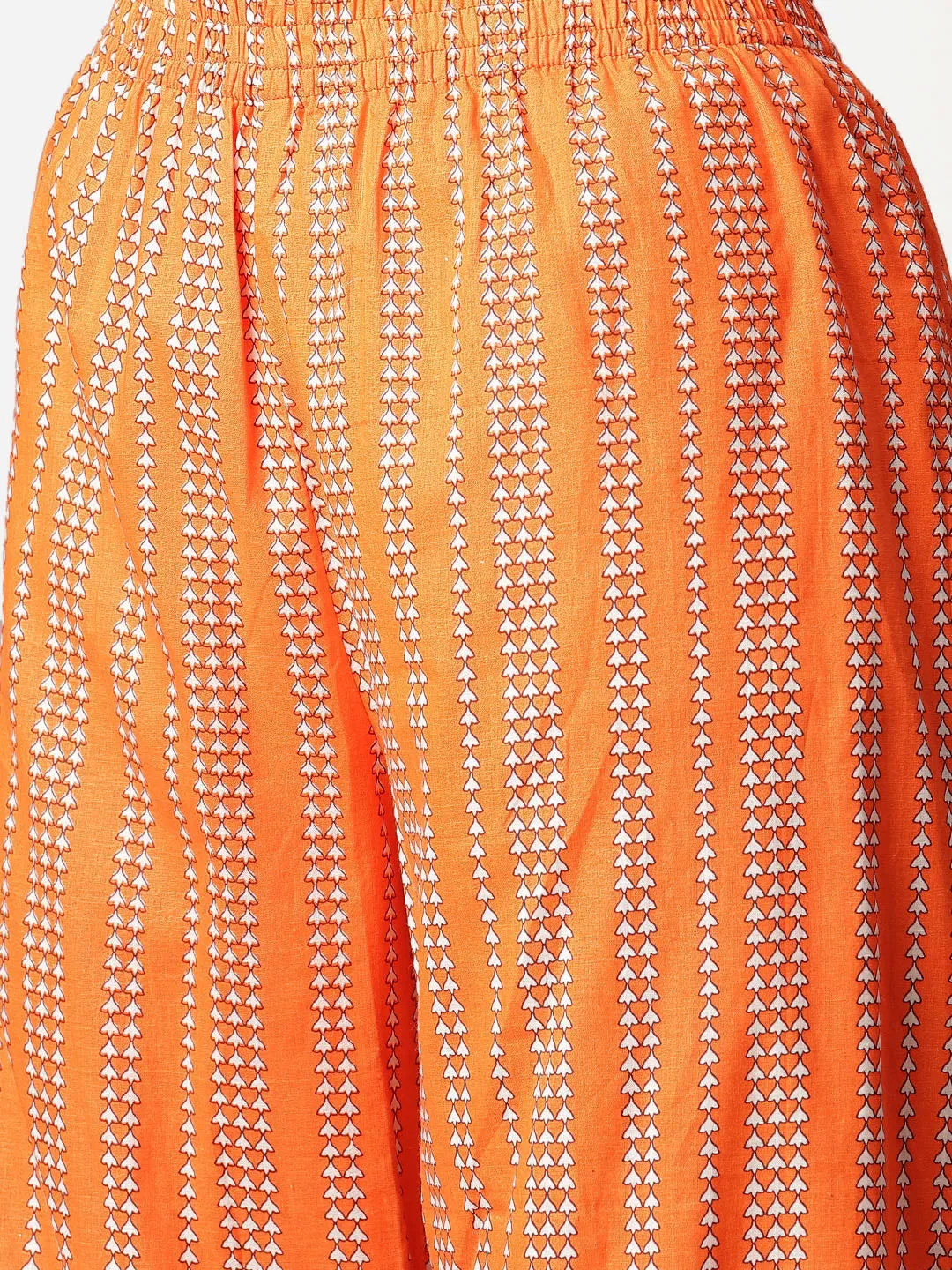 Women Off-White-Orange Cotton Print Straight Kurta With Palazzo