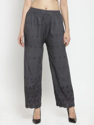 Women'S Grey Chikankari Rayon Palazzo