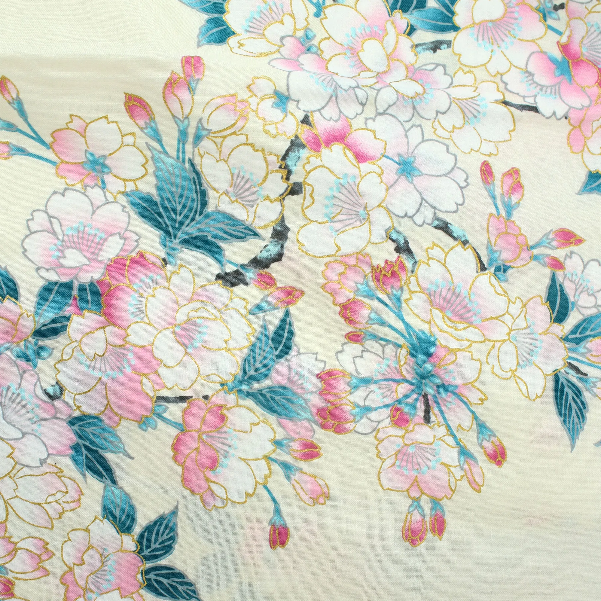 Women's Happi Coat: Kimono Robe - Cherry Blossom White