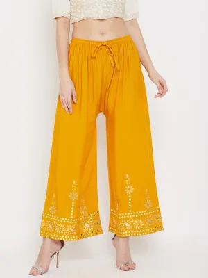 Women'S Mustard Wide Leg Hem Design Palazzo