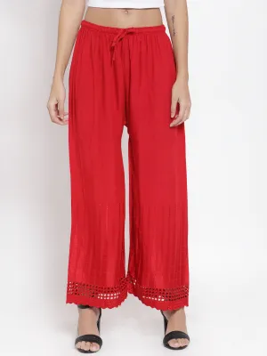 Women'S Red Self Design Rayon Palazzo