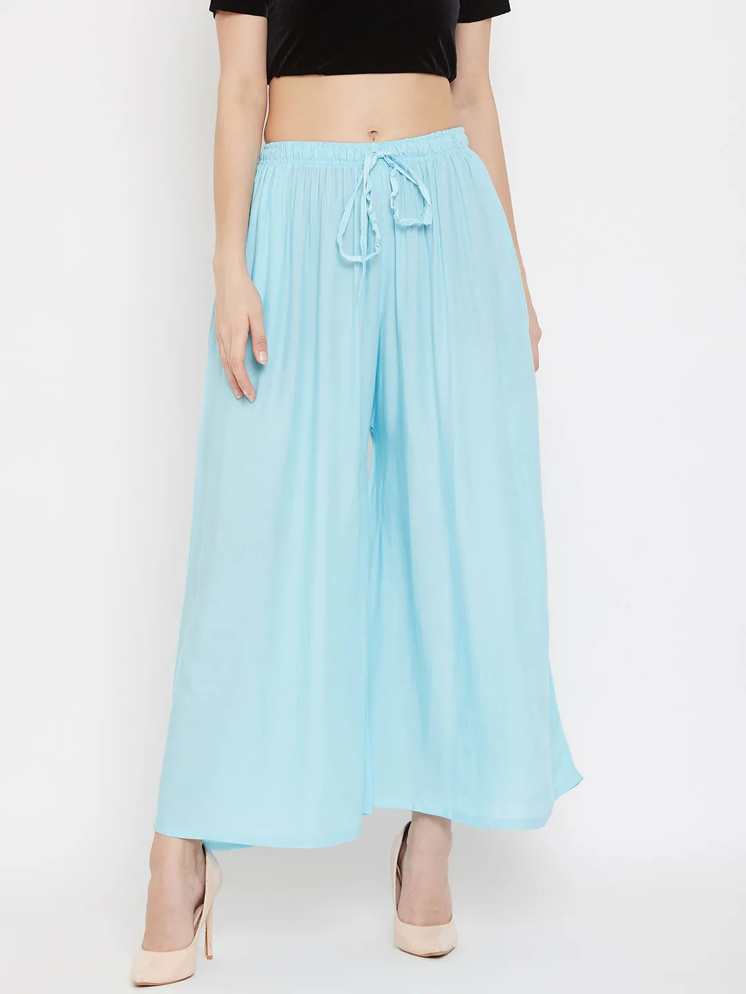 Women'S Sky Blue Flared Solid Sharara